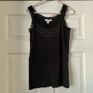 Zena Black Bedazzled Y2K Ribbed Tank